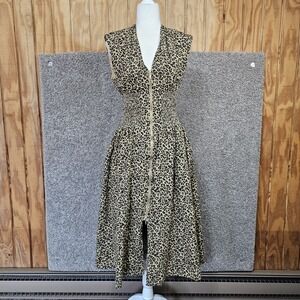 By Anthropologie Tommie Sz M Cap-Sleeve Smocked Front-Zip Shirt Dress Leopard
